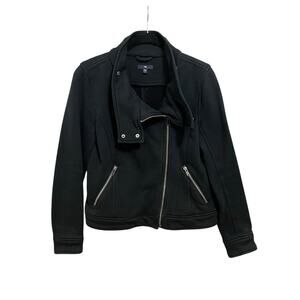 Gap Y2K Black Biker Punk Fleece Zip Casual Chic Moto Jacket Womens Sz M